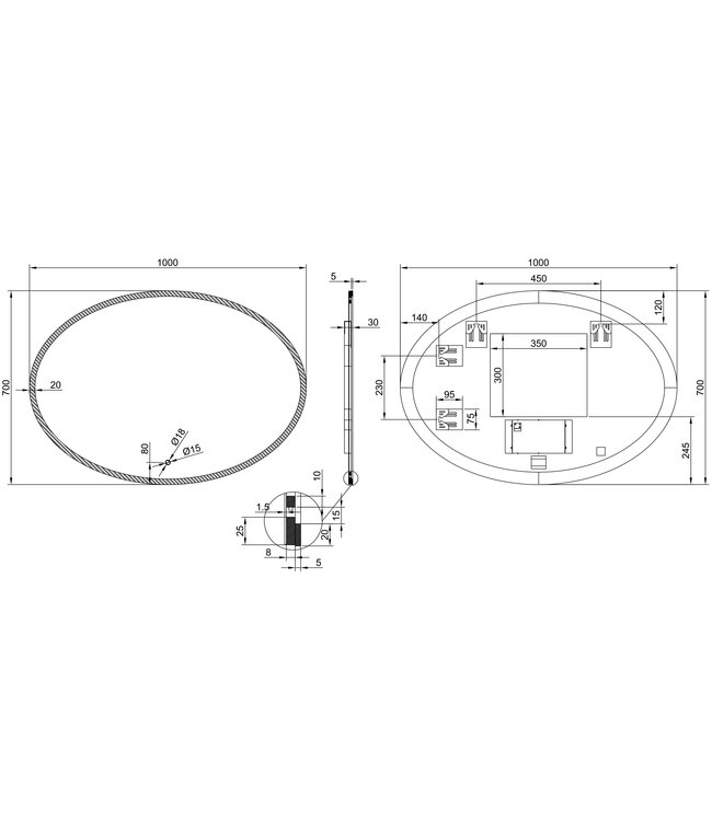 Ovale Badkamerspiegel Oliva 100x70 cm – Dual LED & Verwarming