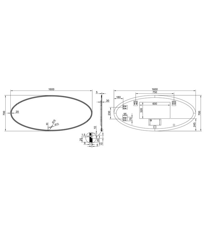 Ovale Badkamerspiegel Oliva 160x70 cm – Dual LED & Verwarming