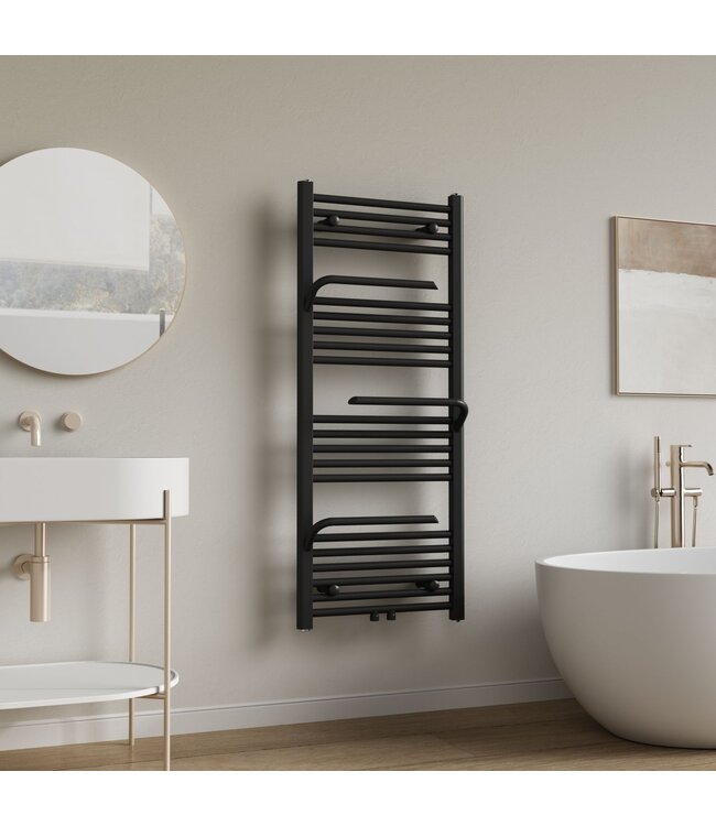 Handdoekradiator met handdoekhouder Mat Zwart 120x50cm – 1699W