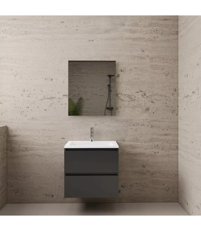 Wastafelonderkast Gliss Project 60 cm – Antraciet Hoogglans Badkamermeubel