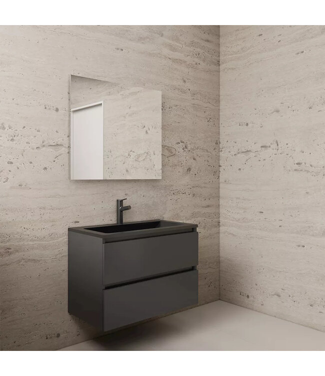 Wastafelonderkast Gliss Project 80 cm – Antraciet Hoogglans Badkamermeubel