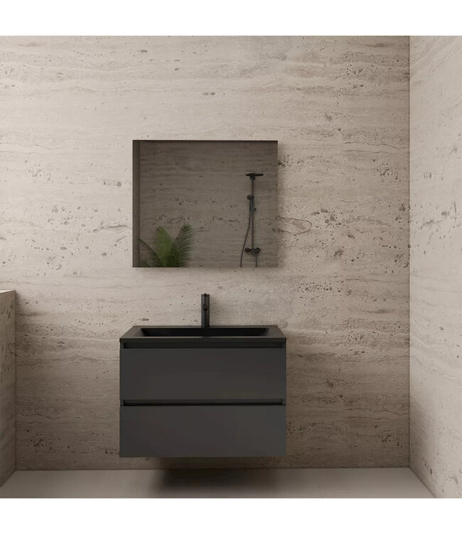 Wastafelonderkast Gliss Project 80 cm – Antraciet Hoogglans Badkamermeubel