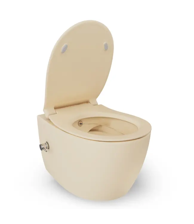 Hangtoilet met bidet Ivoor Mat met Geintegreerde kraan Koud⎢Isvea Sentimenti NEO Randloos excl. wc bril