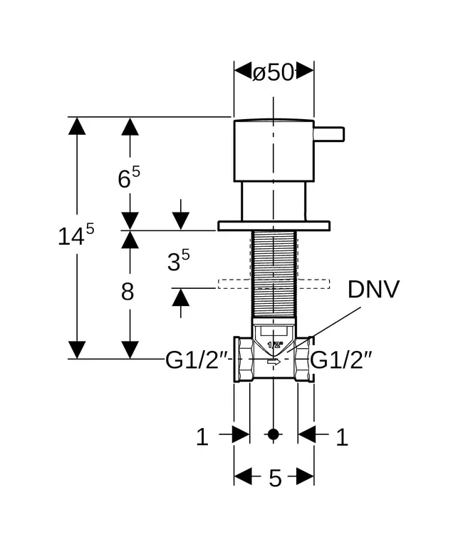 Geberit Inbouw bidetkraan / Stopkraan Koud 1/2" Mat Zwart - Rond