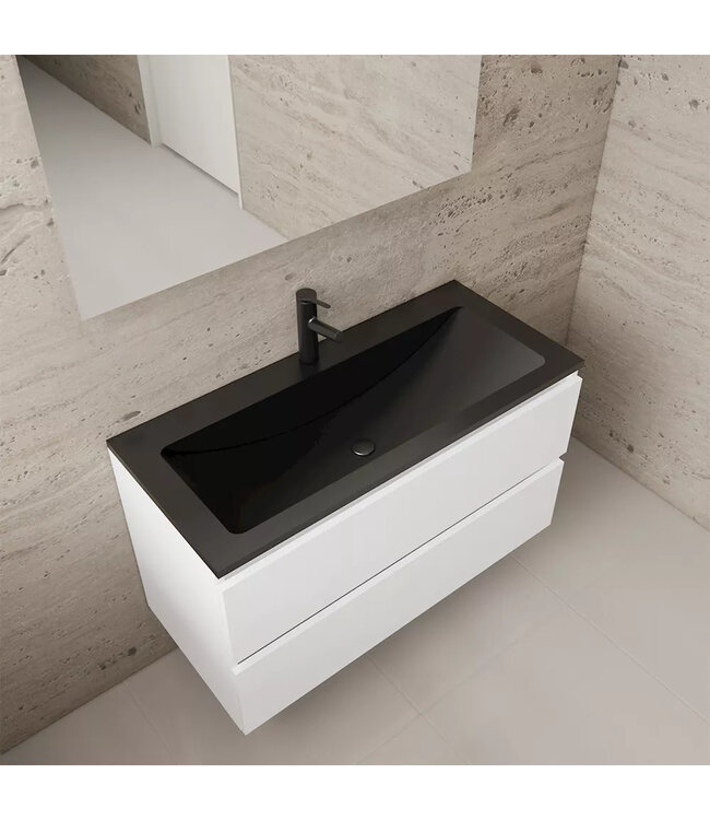 Wastafelonderkast Gliss Project 100 cm – Glans Wit Badkamermeubel