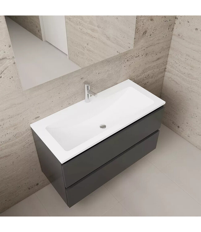 Wastafelonderkast Gliss Project 100 cm – Antraciet Glans Badkamermeubel