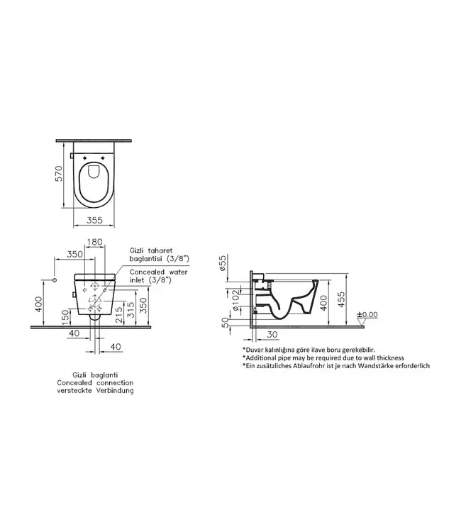 Hangtoilet met bidet Wit Randloos⎢VitrA Nest⎢Geintegreerde bidetkraan Warm&Koud⎢excl. wc bril