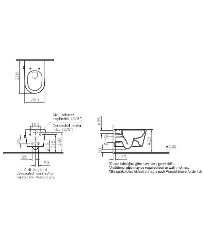 Hangtoilet met bidet Wit Randloos⎢VitrA Nest⎢Geintegreerd bidetkraan Warm&Koud⎢excl. wc bril