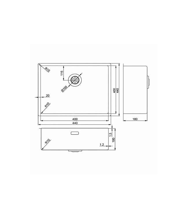 Spoelbak 40x40x18cm - Geborsteld Messing | RVS Keukenspoelbak