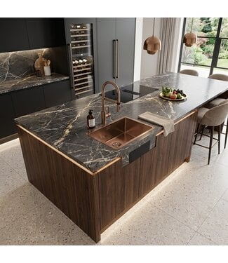 DutchLine Spoelbak 40x40x18cm - Geborsteld Brons Koper | RVS Keukenspoelbak