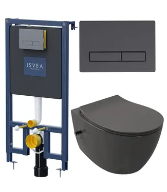 Isvea Toiletset Hangtoilet Compleet ISVEA Antraciet met Bidetkraan