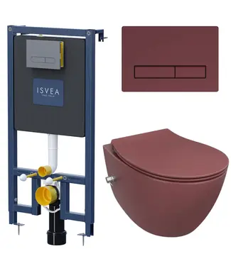 Isvea Toiletset Hangtoilet Compleet ISVEA Maroon Rood met Bidetkraan