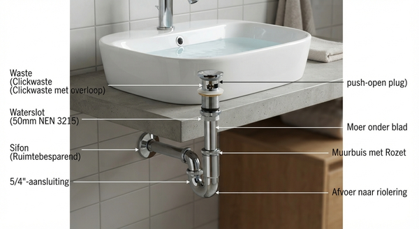 Wastafel afvoer: afvoerplug, sifon en afvoerbuis