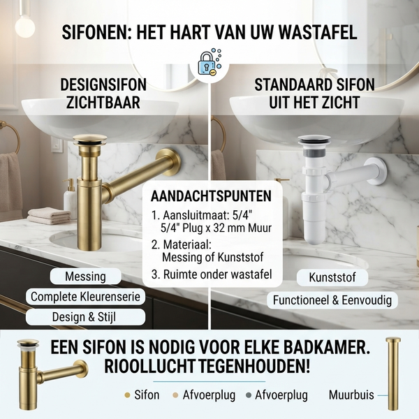 Wastafel sifon: beker-, design-, kunststof en verkort sifon