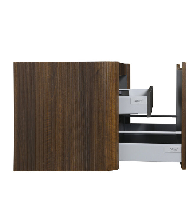 Wastafelonderkast Sulora Walnoot 120cm | Geribbeld Design & Afgeronde hoeken