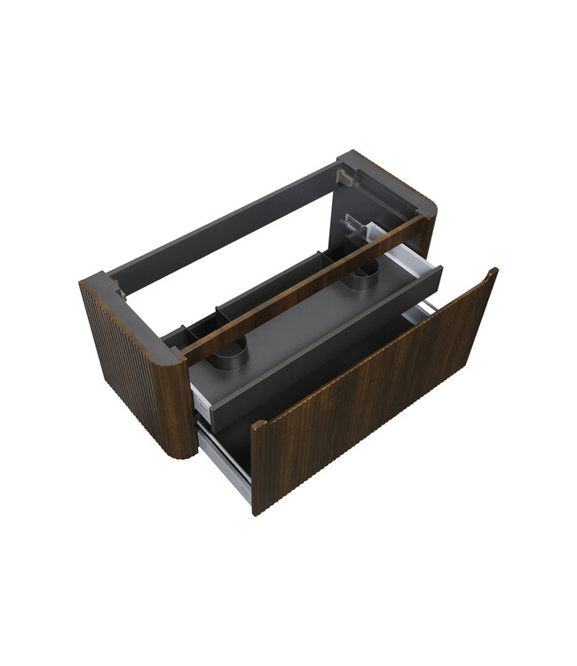 Wastafelonderkast Sulora Walnoot 120cm | Geribbeld Design & Afgeronde hoeken