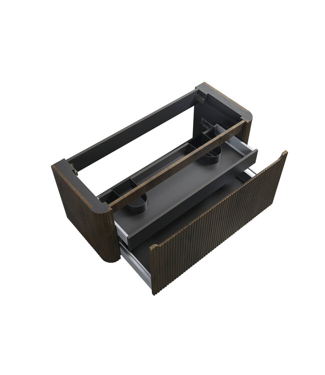 Wastafelonderkast Sulora Bruin Eiken 120cm | Geribbeld Design & Afgeronde hoeken