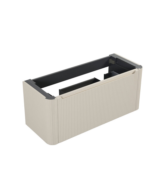Wastafelonderkast Sulora Mat Beige 120cm | Geribbeld Design & Afgeronde hoeken