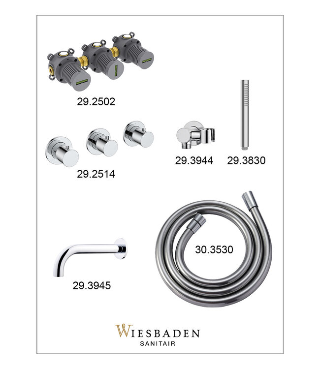 Inbouw badkraanset Caral met stopkranen | Wiesbaden Chroom