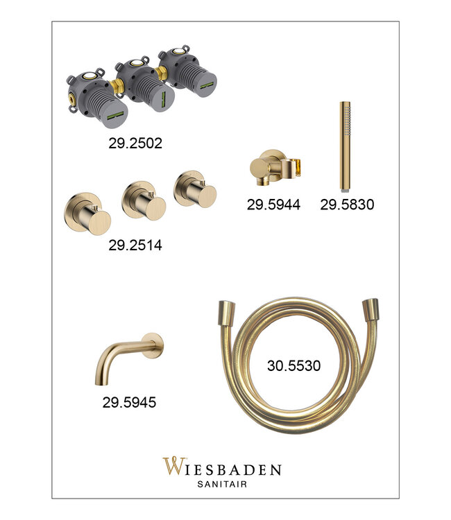 Inbouw badkraanset Caral met stopkranen | Wiesbaden Geborsteld Messing