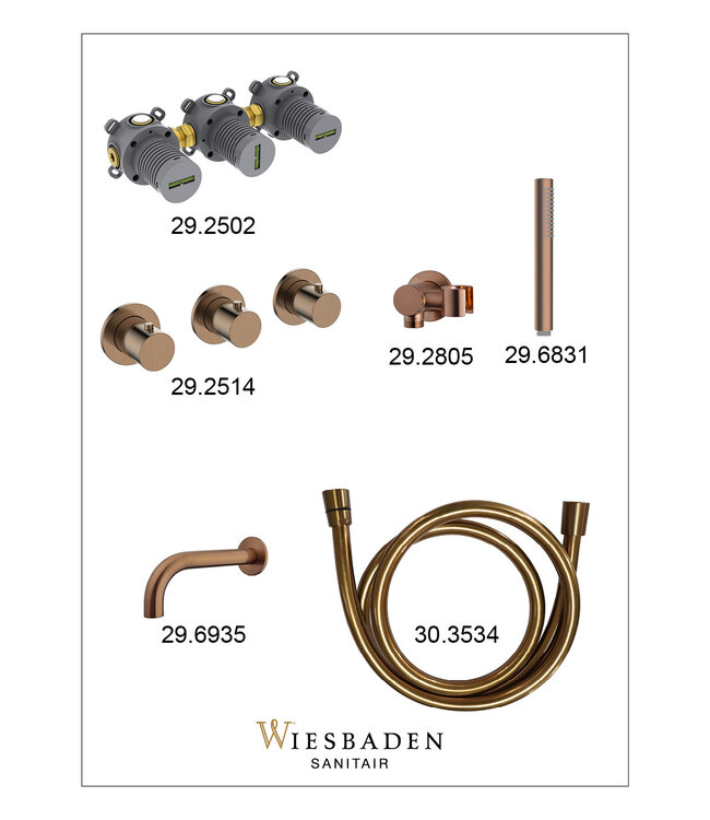 Inbouw badkraanset Caral met stopkranen | Wiesbaden Geborsteld Brons Koper