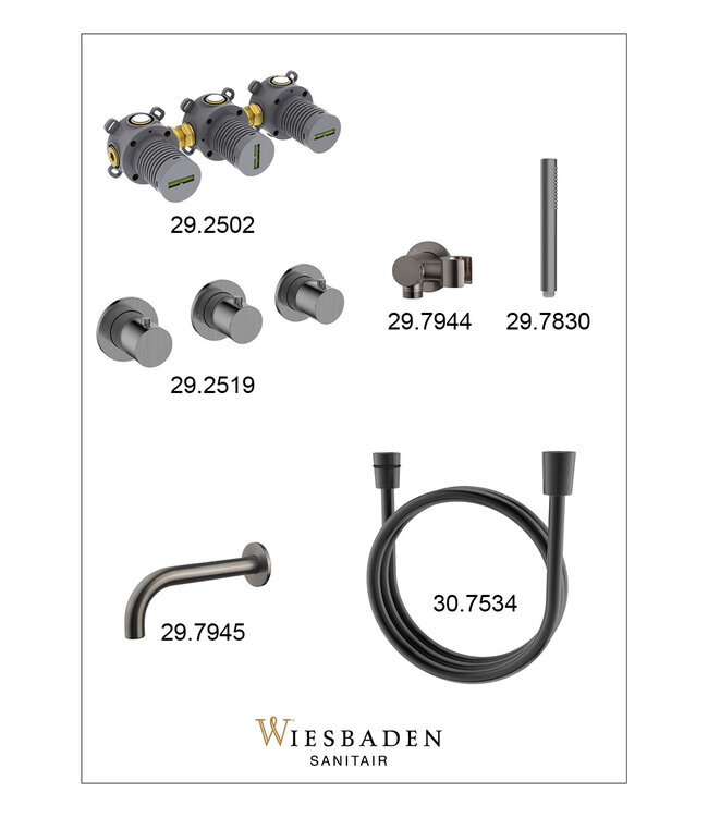 Inbouw badkraanset Caral met stopkranen | Wiesbaden Gunmetal