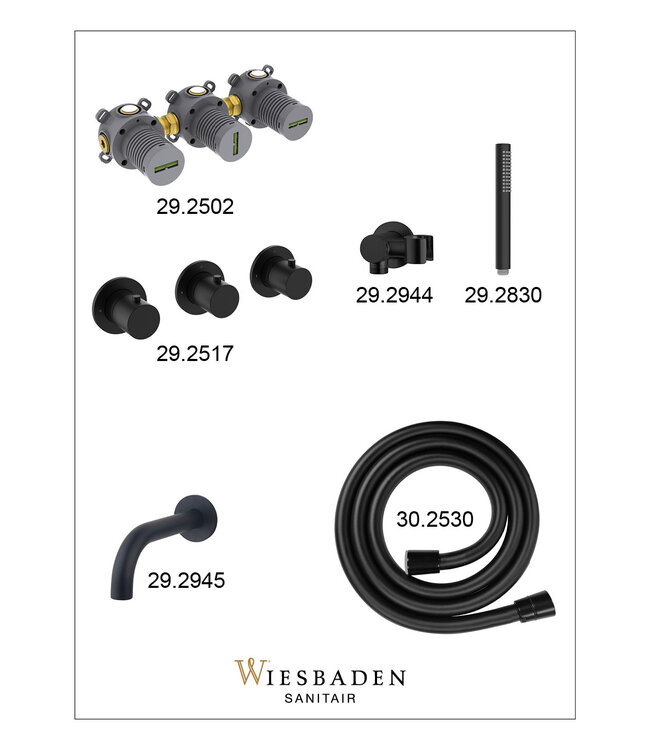 Inbouw badkraanset Caral met stopkranen | Wiesbaden Mat Zwart