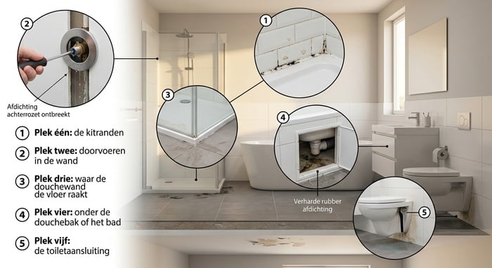 Waar lekt een badkamer? 5 plekken