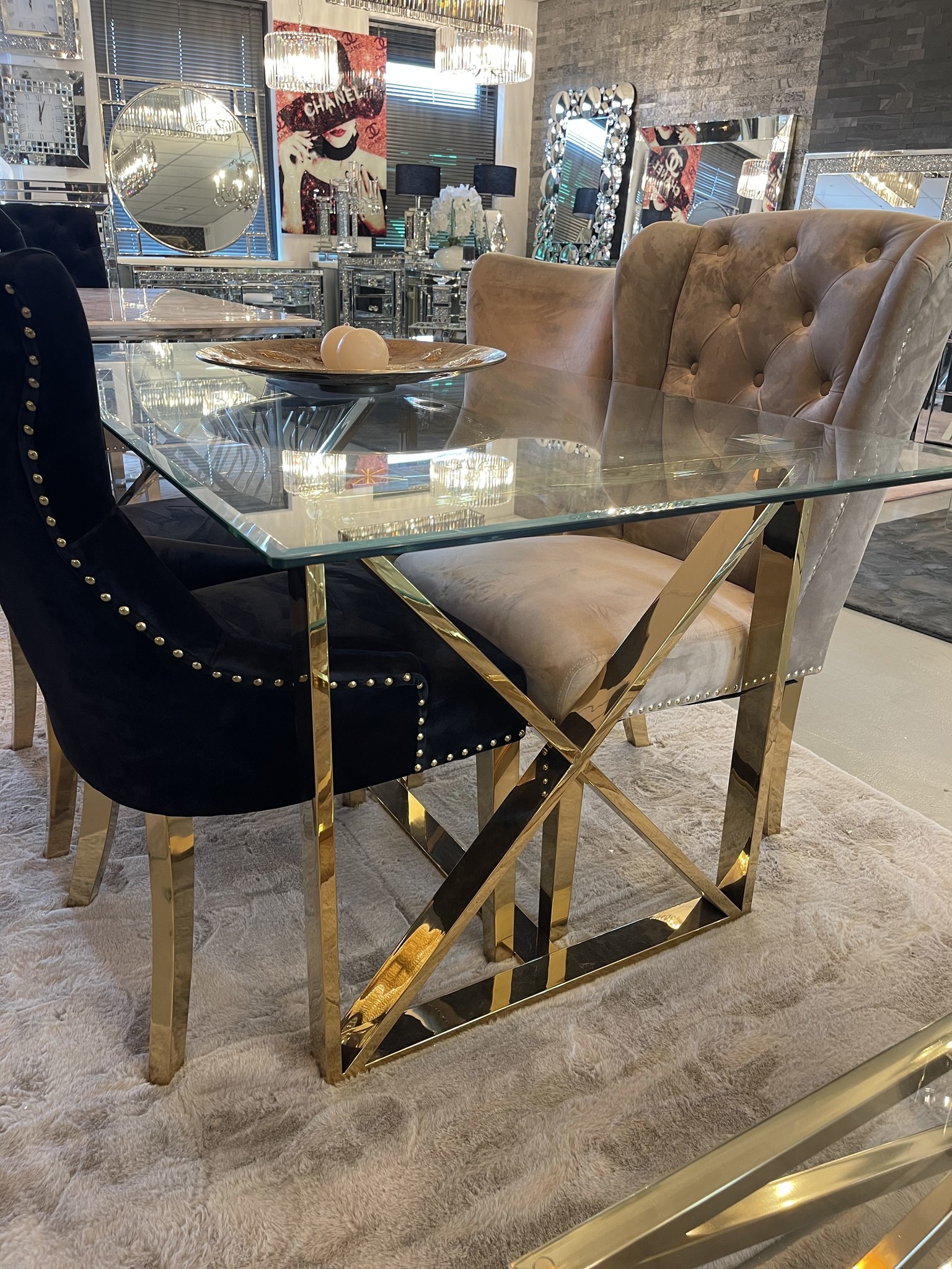 Eettafel - Talch goud & zilver poten160 cm breed