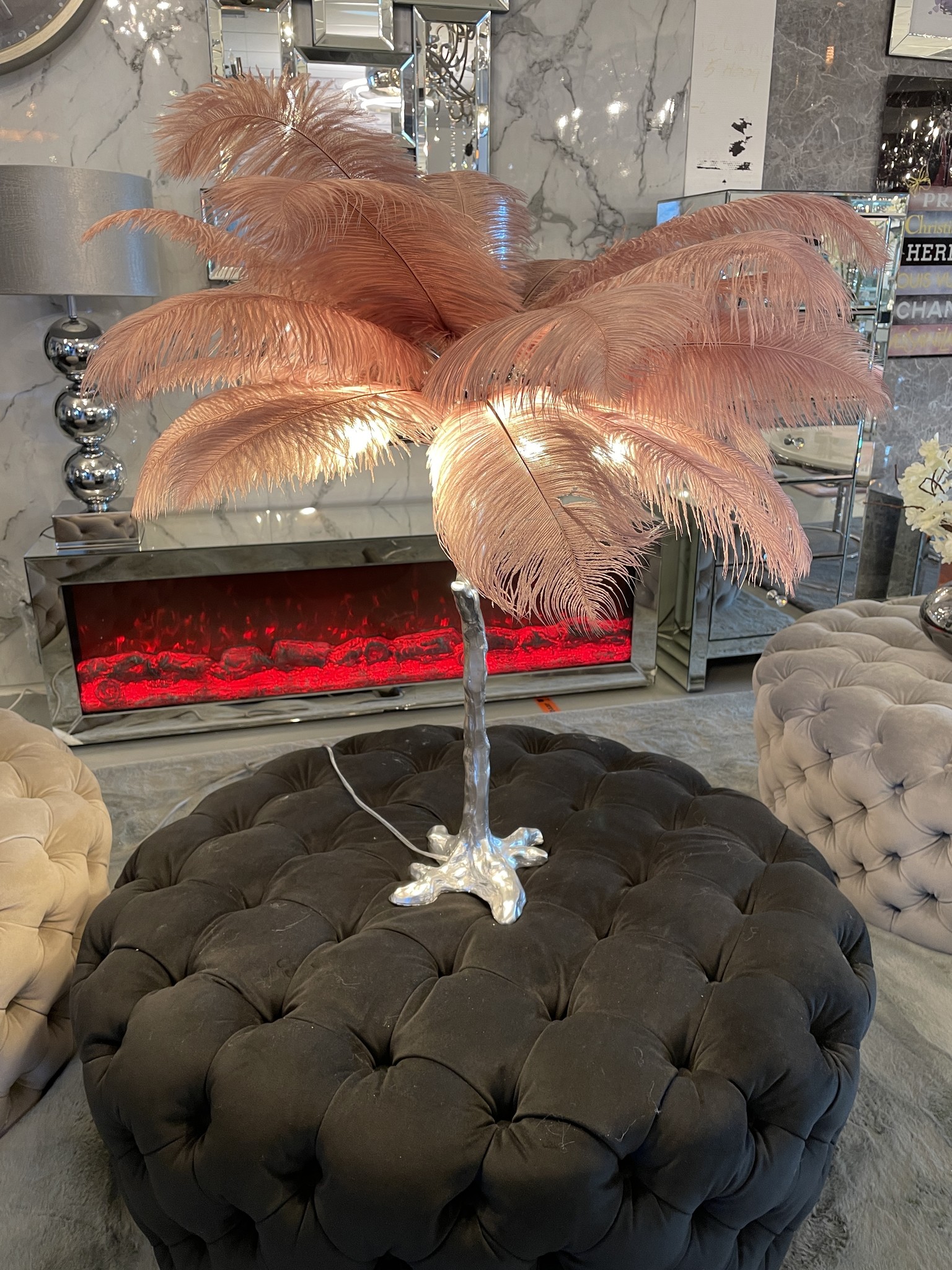 Tafellamp Avestruz - Zilver Oud Roze