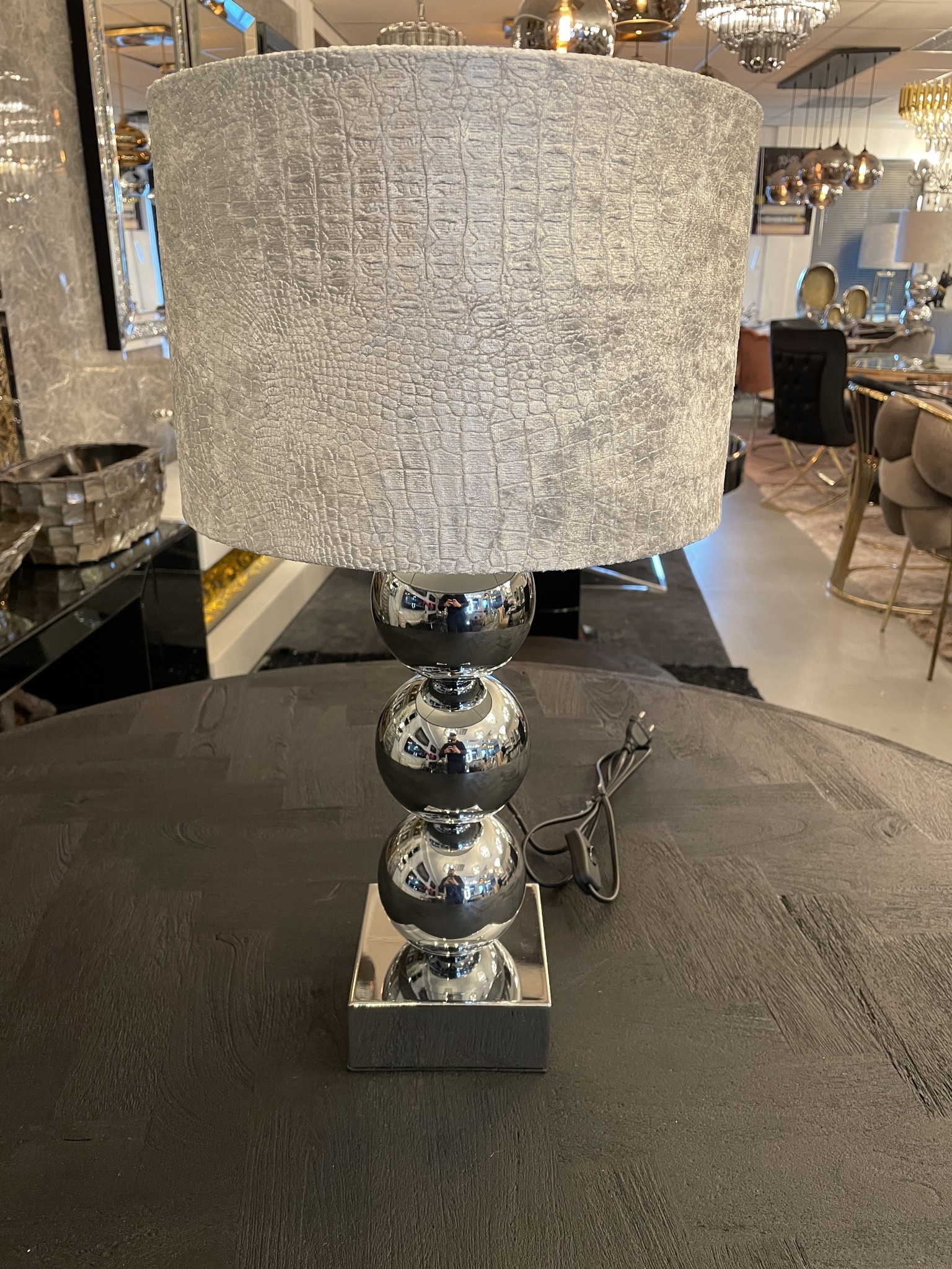 Tafellamp zilver - Luxe croco kap zilver