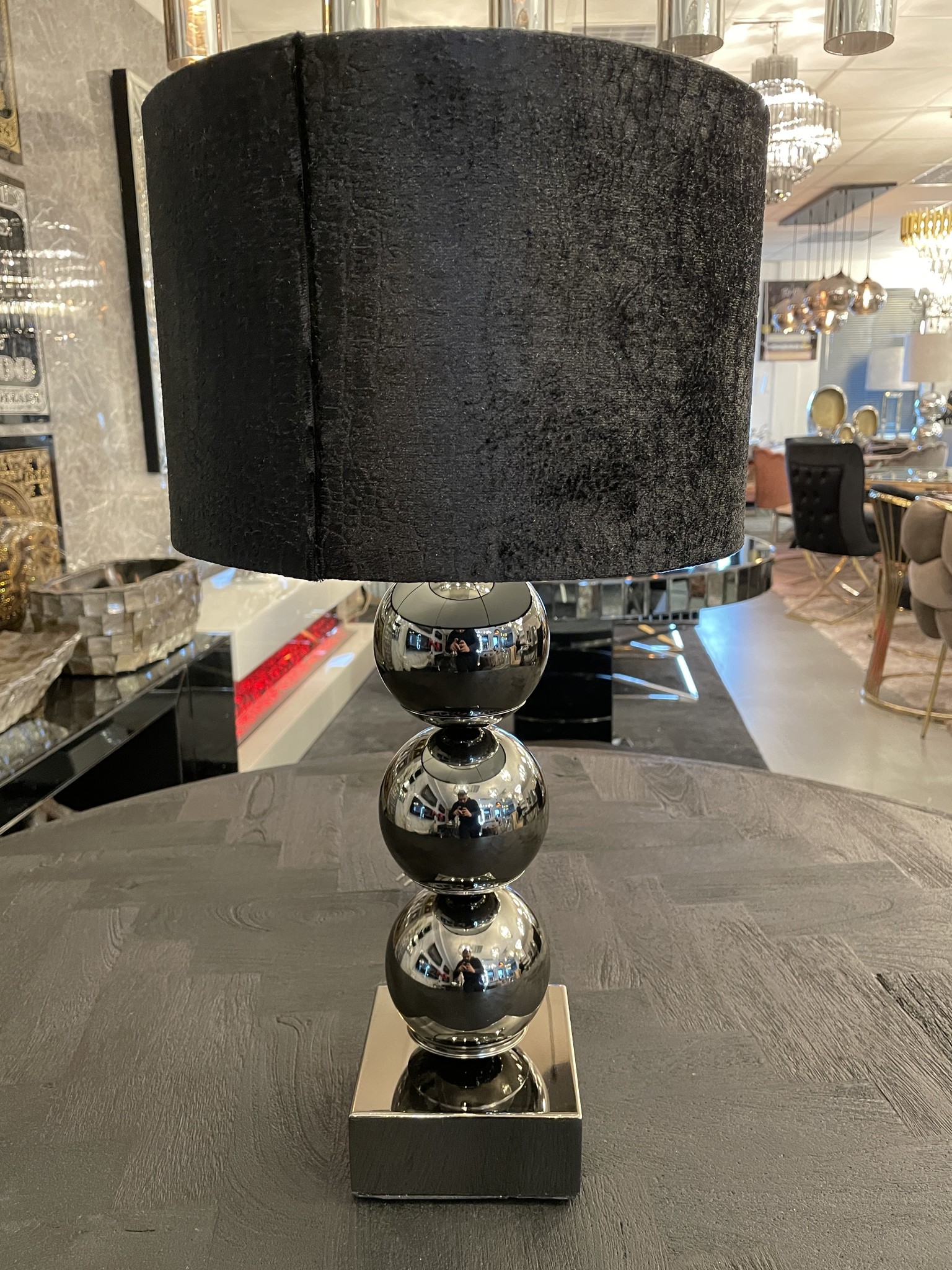 Tafellamp antraciet - Luxe croco kap zwart