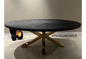 Eettafel Visgraat Ovaal  - Black Bonito gouden poot