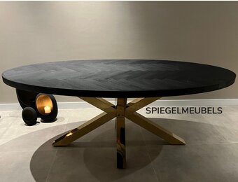 Eettafel Visgraat Ovaal  - Black Bonito gouden poot