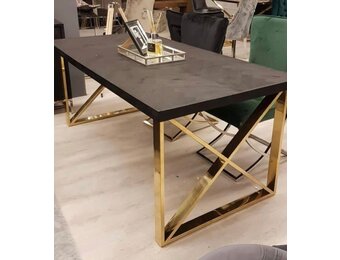 Eettafel Visgraat - Black Bonito rechthoek gouden poot
