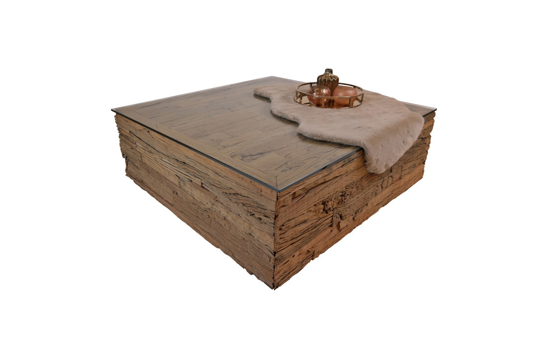 Salontafel Blocci - Sleeper Wood (glasplaat)