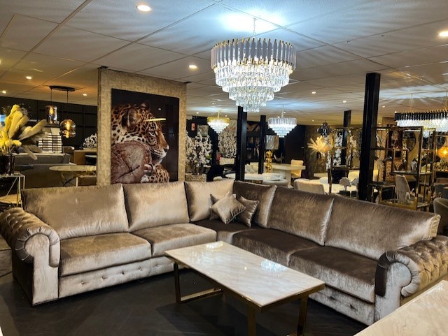 Hoekbank velvet met knopen chesterfield model