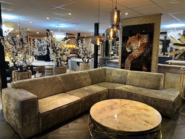 Boucle teddy hoekbank taupe