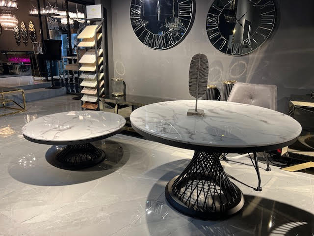 Meubelset spin zwart marmer rond