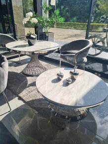 Meubelset spin zilver marmer rond