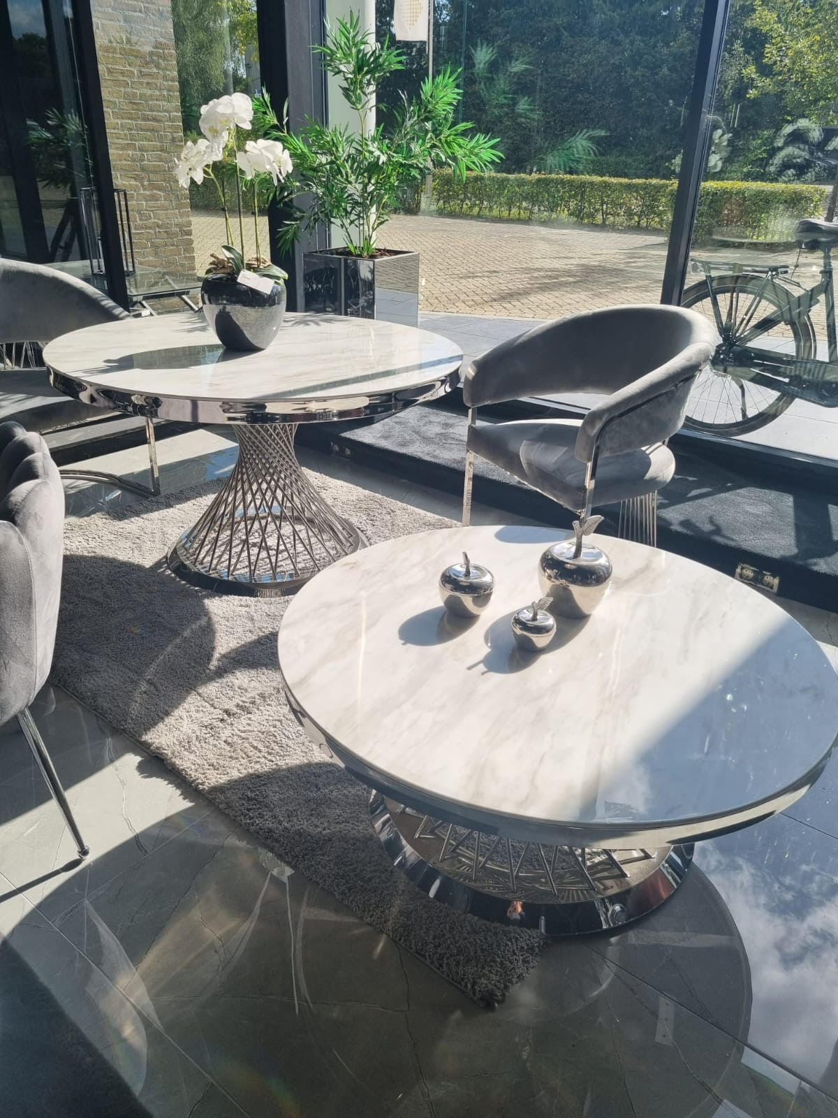 Meubelset spin zilver marmer rond