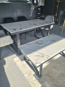 Marmer eettafel & salontafel