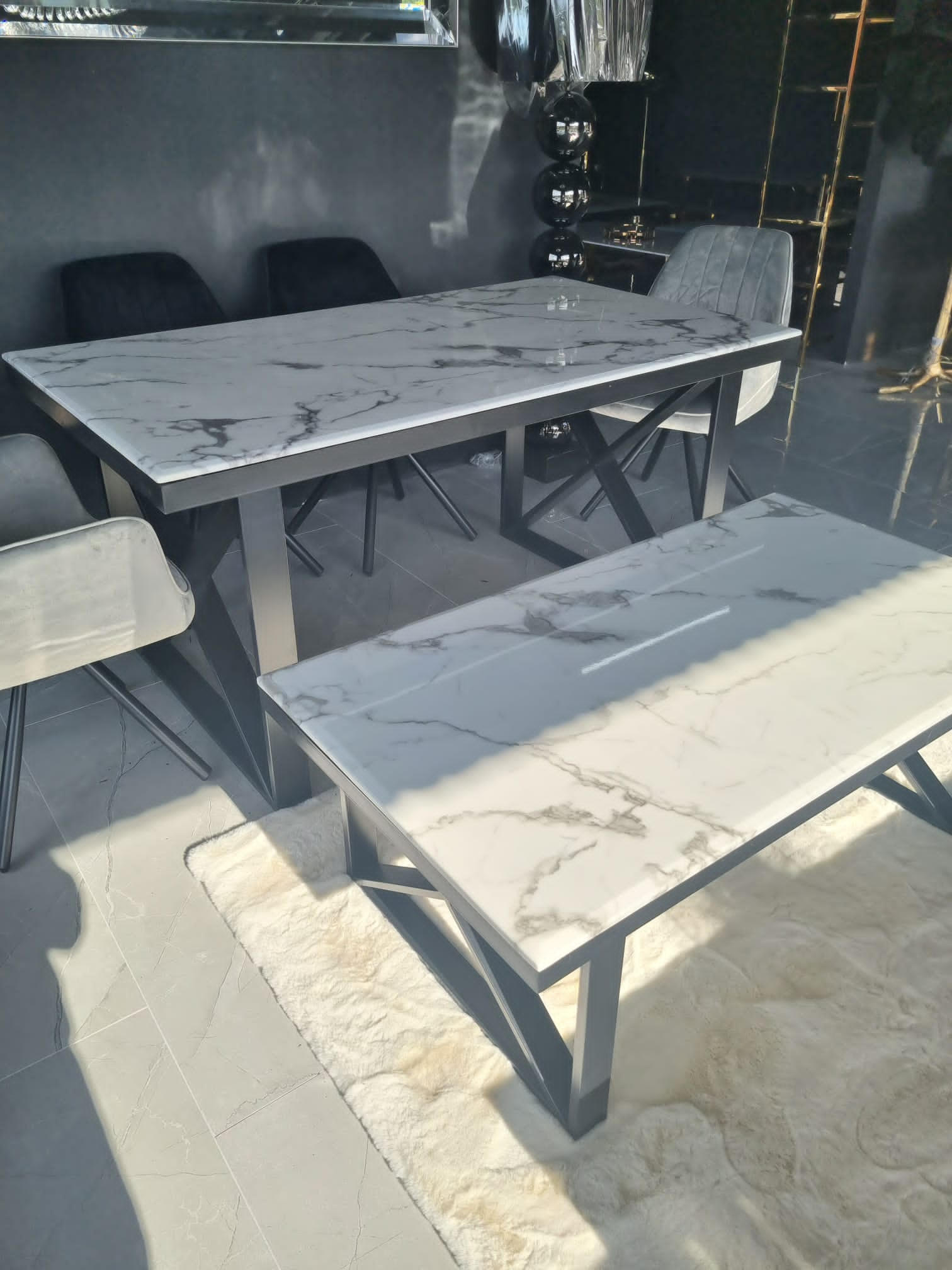 Marmer eettafel & salontafel