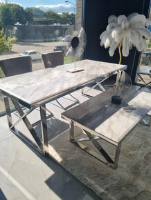 Marmer eettafel & salontafel