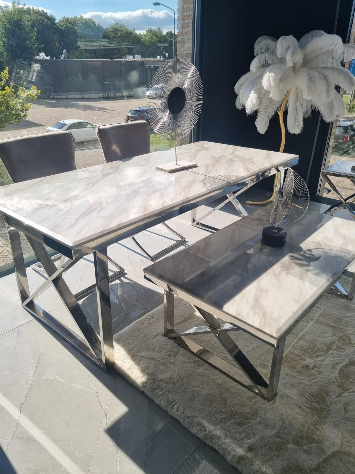 Marmer eettafel & salontafel