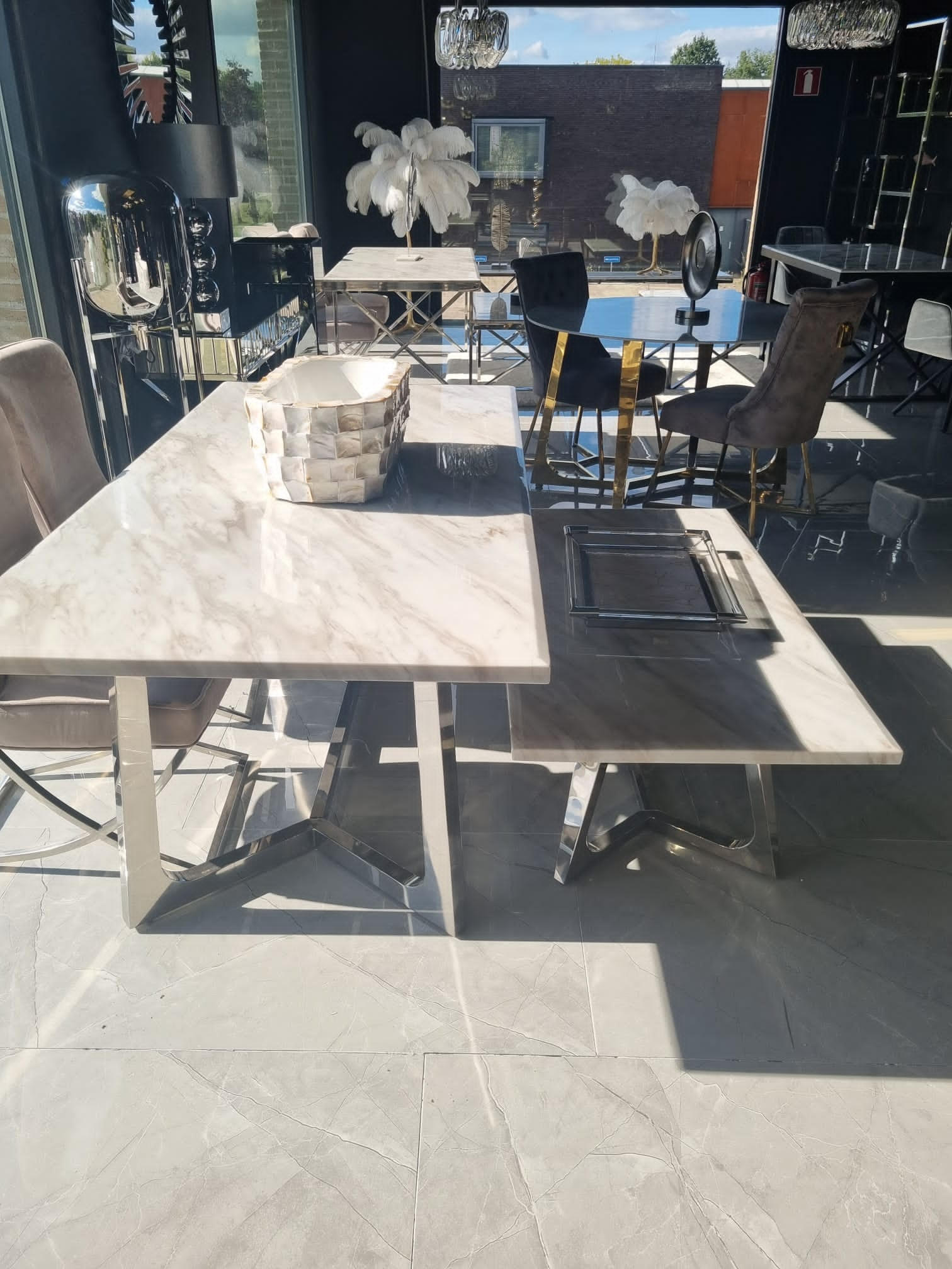 Marmer eettafel & salontafel