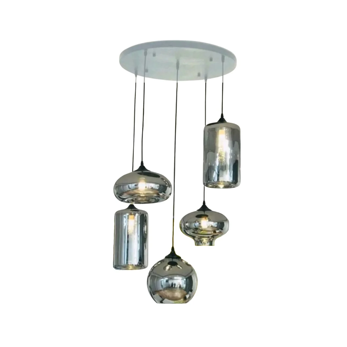 Hanglamp Knight - Zilver smoke glas 7 mix lichts - Copy