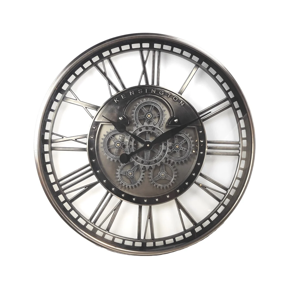 klok met draaiende tandwielen zilver