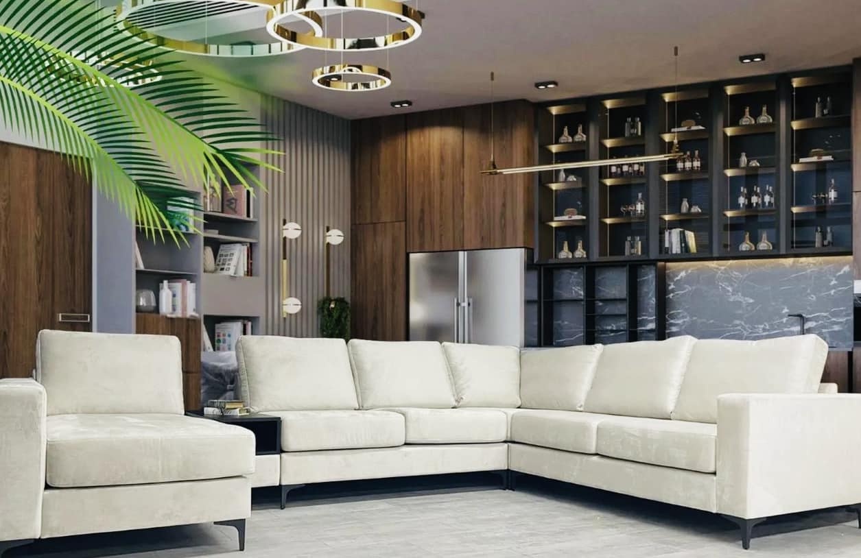 Romano u-bankstel  met tafel ertussen beige