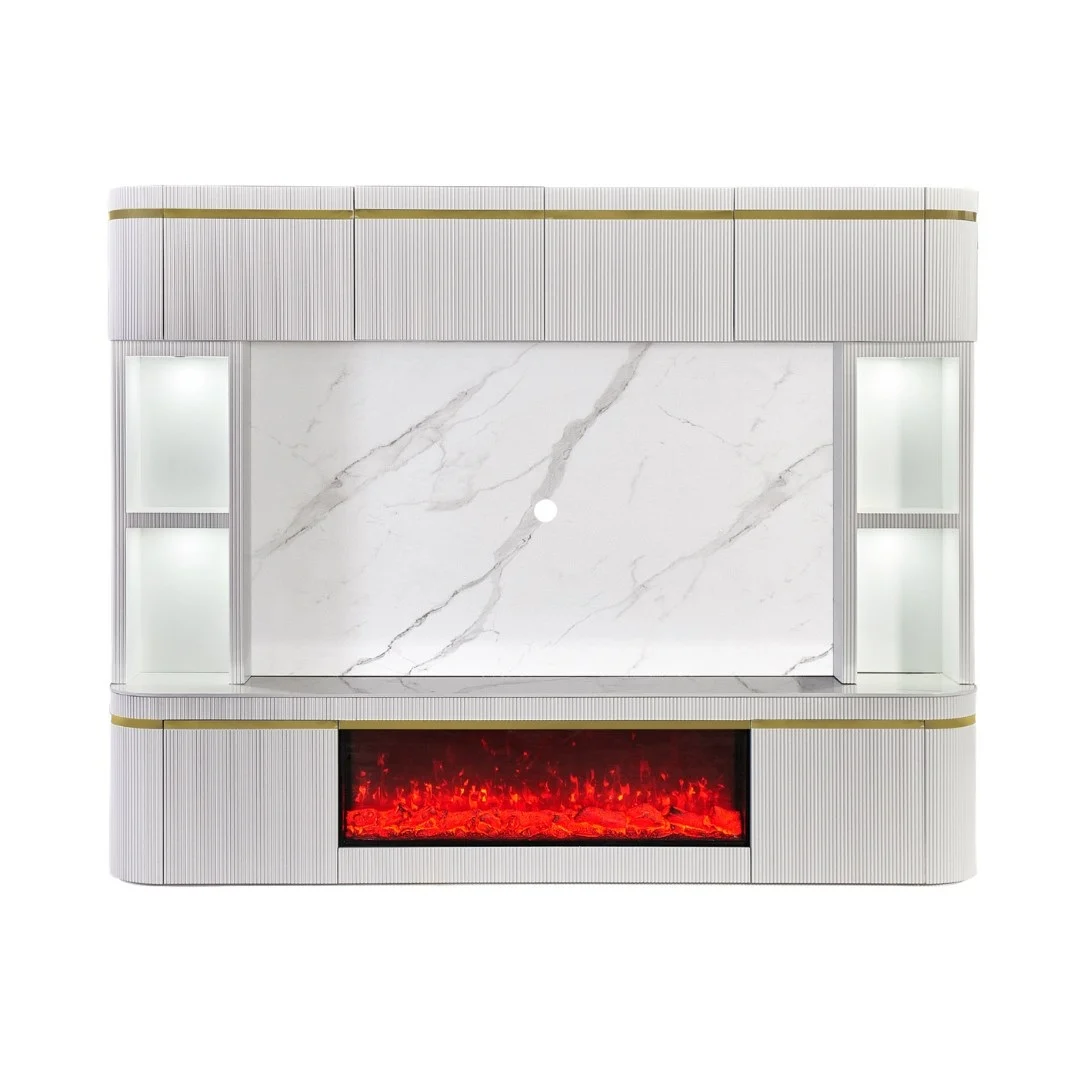 Aqua cinewall met sfeerhaard en verlichting